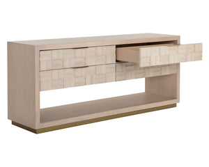 Sunpan Akava Dresser - Minimalist Light Oak Wood with Textured Drawer Fronts and Gold Aluminum Handles