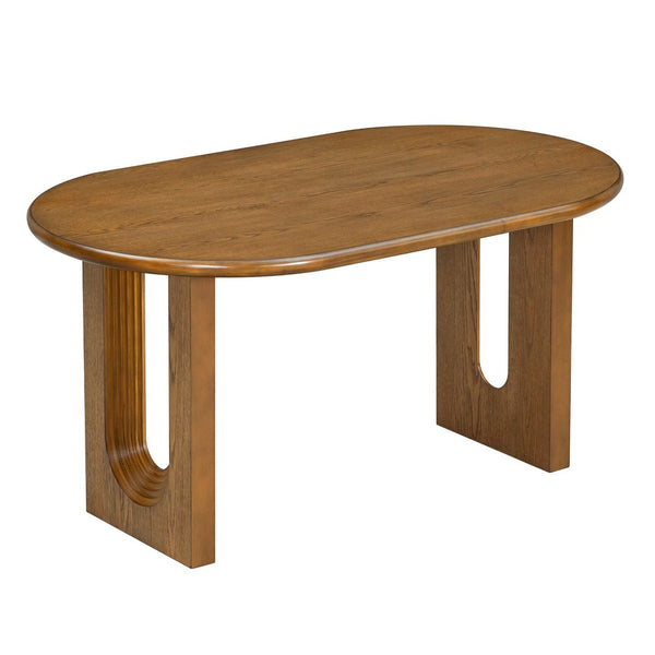 English Elm Trexm Farmhouse Oval Dining Set Seats Six with Rattan Back Chairs Oak Veneer Table Beige,Light Brown ST000157AAP