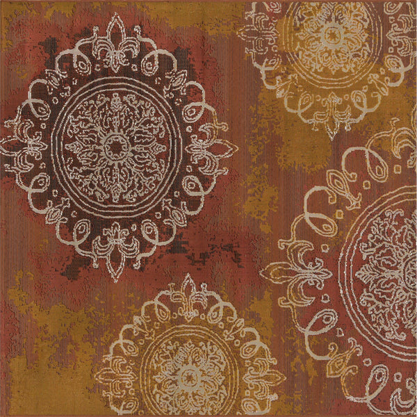 Unique Loom Outdoor Modern Trio Machine Made Geometric Rug Rust Red, Gold/Gray/Silver 5' 4" x 6' 1"