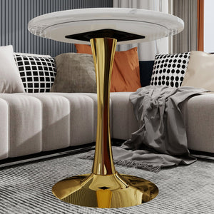 English Elm Marble-Top Round Side Table With Gold Pedestal Base – Modern Minimalist Design For Any Space W1935P353517
