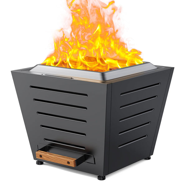 English Elm 25 Smokeless Fire Pit 25" Stainless Steel Wood Burning Portable Patio Fireplace with Ash Tray Handles Black W944P272834