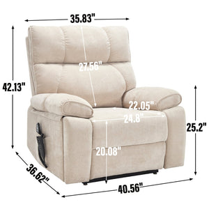 English Elm Beige Chenille Power Lift Recliner Dual Motor Massage Heat 350 Lb Capacity Beige W1803P264021