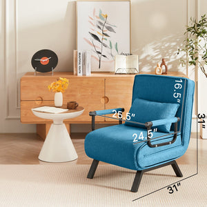 English Elm Convertible Chair Bed Sleeper 5-in-1 Folding Futon Sofa for Adults, Linen Upholstery, 5-Position Recline, Removable Arms, 450lb Capacity, Machine-Wash Cover — Blue W1359P211935