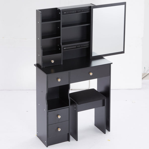 English Elm 29.2" Stylish Compact Desktop Vanity Set With Cushioned Stool & Extra-Large Sliding Mirror, Ideal For Small Spaces W936P226017
