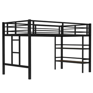 English Elm Twin Metal Loft Bed With Storage Shelf, Safe Climbing Ladder, Guardrails & Space-Saving Design For Kids W1580P309652-GIGA