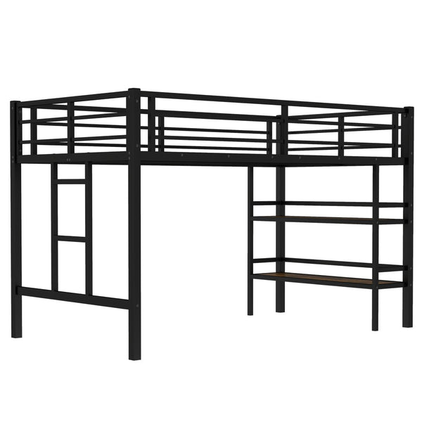 English Elm Twin Metal Loft Bed With Storage Shelf, Safe Climbing Ladder, Guardrails & Space-Saving Design For Kids W1580P309652-GIGA