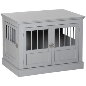 English Elm Pawhut Stylish Dog Crate End Table With Triple Doors, Cozy Wooden Furniture For Small Pets, Gray W2225P217151-GIGA