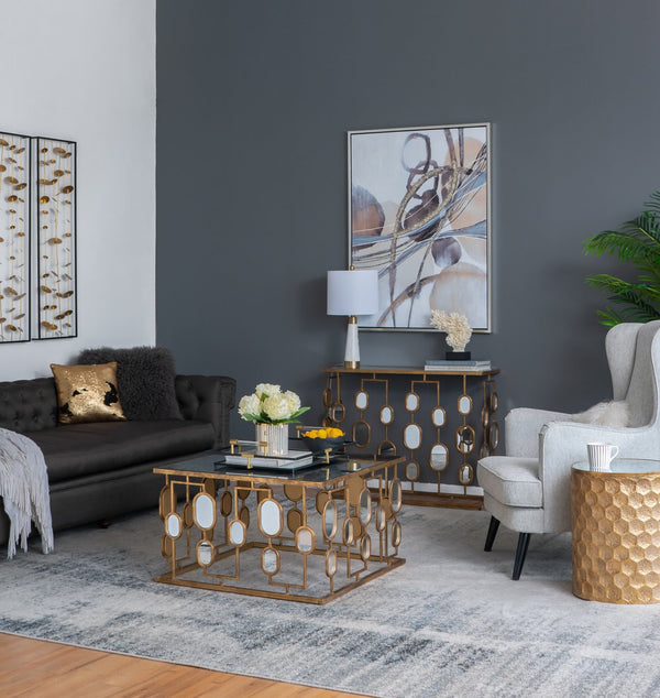 English Elm 35.4x47.2x1.5" Hand-Stretched Abstract Watercolor-Oil Painting on Silver Frame, River Rocks Accent Art—Neutral Blues & Browns for Modern Interiors W2078P313346