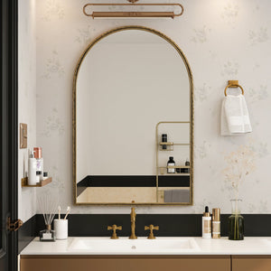 English Elm Arched Decorative Wall Mirror for Bathroom Vanity and Entryway — Elegant Arch Design for Living Room Bedroom Gold W757P251826