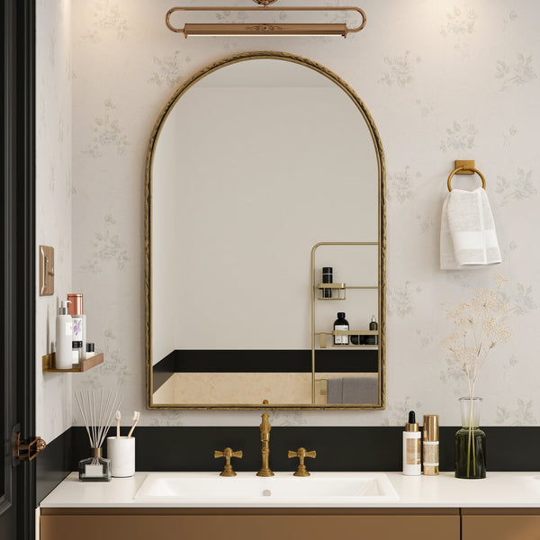 English Elm Arched Decorative Wall Mirror for Bathroom Vanity and Entryway — Elegant Arch Design for Living Room Bedroom Gold W757P251826