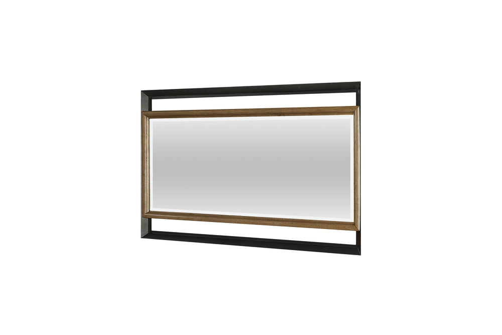 English Elm Metal Landscape Mirror with Light Brown Wood Inner Frame & Black Metal Outer Frame, Wide Horizontal Elegance B2699P395410