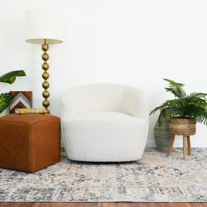 English Elm Ashcroft Furniture - Hot Mina White Boucle Swivel Chair — Plush Teddy Bouclé Upholstery, 360° Steel Swivel, Solid Wood Frame, No Assembly (30x33x31) B183P315112