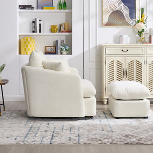English Elm 360° 360 Swivel Oversized Chenille Armchair with Pocket Spring Seat and Three Throw Pillows Beige W1361S00094