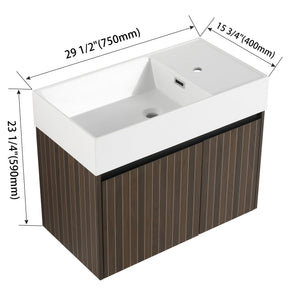 English Elm 30 Resin Sink Vanity with Soft-Close Doors, Floating Mount Design, Durable Scratch & Water-Resistant Finish Silver-Brown Stripe W999P228754