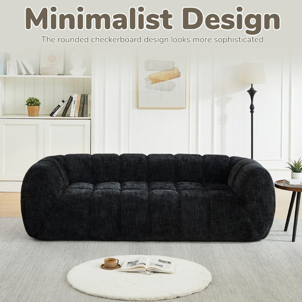 English Elm Chenille Cloud Sofa Quilted Checkered Seat Pure Foam Deep Cushion Contemporary Living Room Black W834S00640