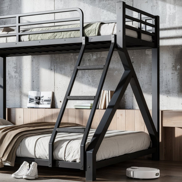 English Elm Twin Xl Over Queen Metal Bunk Bed Low Profile Steel Frame for Guest Rooms W5305S00032