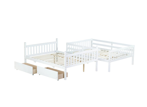 English Elm Full Full Over Full Bunk Bed In White - Durable Rubberwood With 2 Drawers, Converts To 2 Beds, Safe Design W504S00195