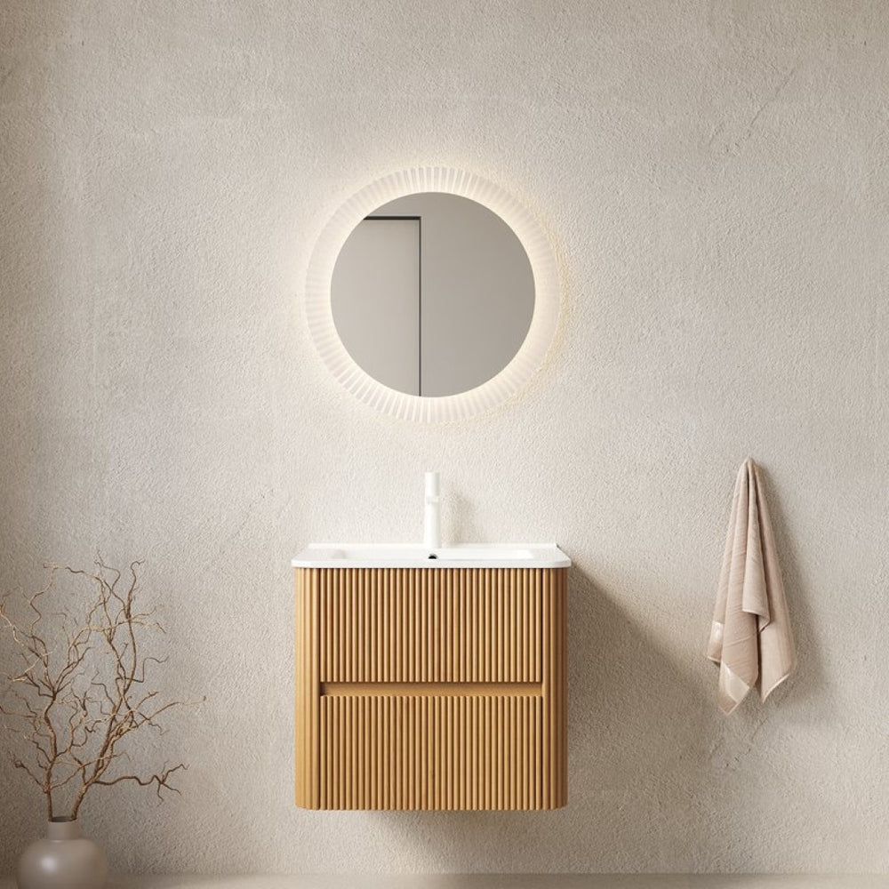 English Elm Noor 24 Inch Floating Bathroom Vanity Oak Veneer Cabinet with Ceramic Basin W2615P380404