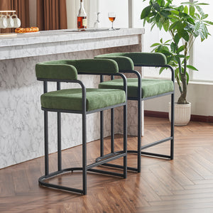 English Elm Modern Chenille Counter Stools Set of 2 — Upholstered Ergonomic Bar Chairs with Metal Frame & Armrests for Kitchen Island Green W1901P264277