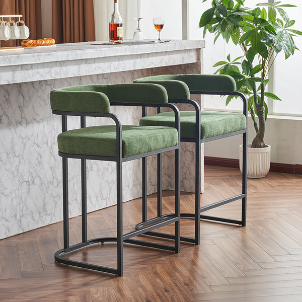 English Elm Modern Chenille Counter Stools Set of 2 — Upholstered Ergonomic Bar Chairs with Metal Frame & Armrests for Kitchen Island Green W1901P264277
