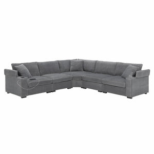 English Elm 104" Corduroy L-shaped Sectional with Usb Charging Armrest Storage and Cup Holders Gray N723S1187E