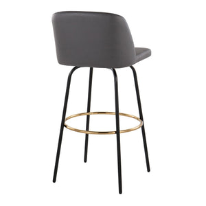 English Elm Toriano 30" Contemporary Barstool Set Of 2 In Grey Faux Leather With Gold Footrest & Swivel Comfort B202S00691-GIGA