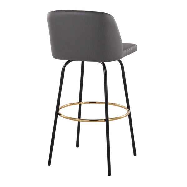 English Elm Toriano 30" Contemporary Barstool Set Of 2 In Grey Faux Leather With Gold Footrest & Swivel Comfort B202S00691-GIGA