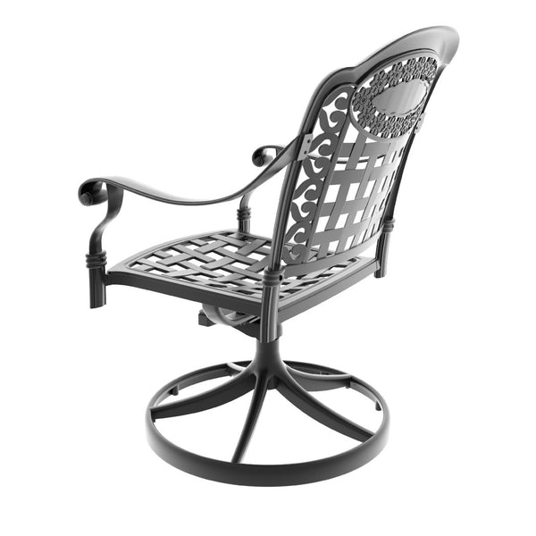 English Elm Cast Aluminum Swivel Patio Dining Chairs Set of Six with Ornate Carved Frame W1710S00673