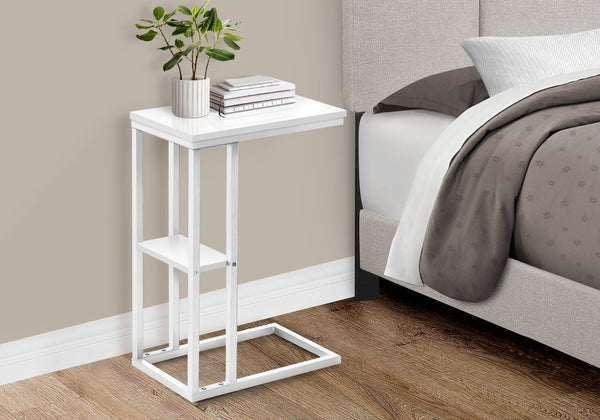 English Elm Accent Table - C-Shaped Modern Design For Living Room & Bedroom, White Marble Top & Metal Frame B2710P219402