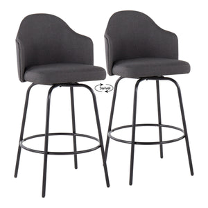 English Elm Ahoy Counter Stools Set Of 2 - Contemporary Black Metal & Charcoal Fabric With 360-Degree Swivel B202S00151