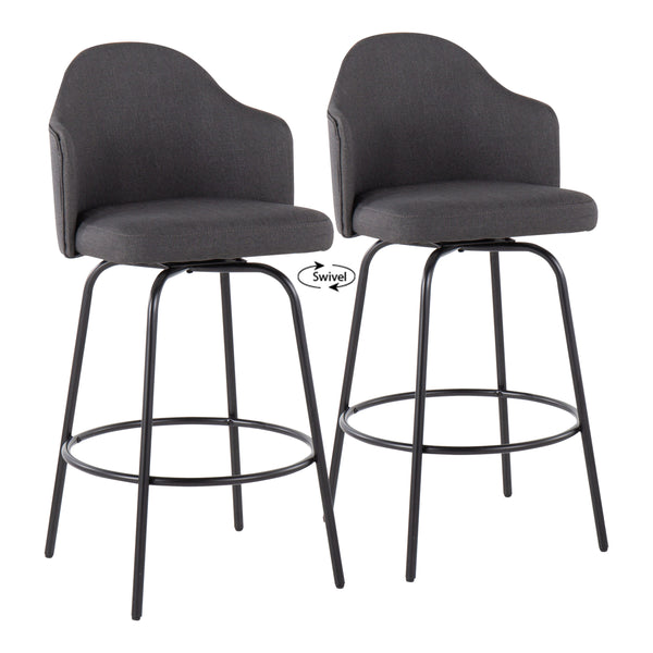 English Elm Ahoy Counter Stools Set Of 2 - Contemporary Black Metal & Charcoal Fabric With 360-Degree Swivel B202S00151