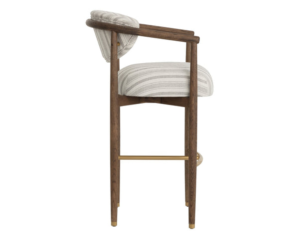 Sunpan SIGRID Barstool - Antique Brown with Gifford Script Upholstery for Stylish Kitchen & Bar Seating 112741