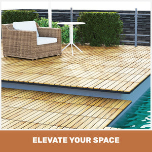 English Elm 30 Interlocking Deck Tiles 12" Square Acacia Hardwood Striped Outdoor Flooring Waterproof DIY Teak+Yellow W2391P276697