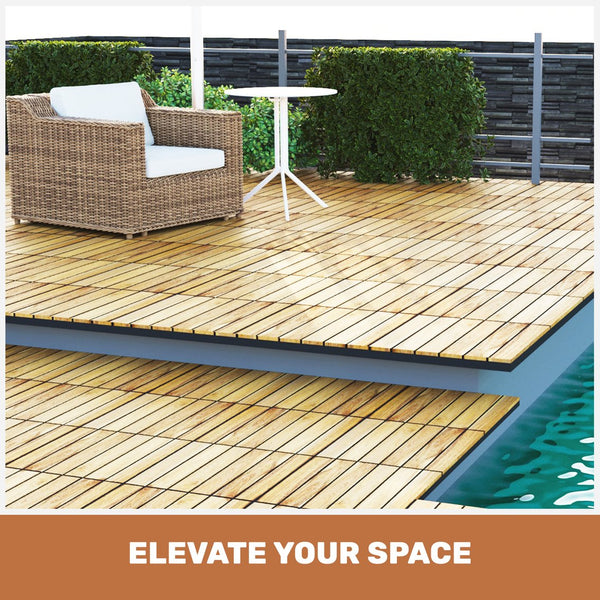 English Elm 30 Interlocking Deck Tiles 12" Square Acacia Hardwood Striped Outdoor Flooring Waterproof DIY Teak+Yellow W2391P276697