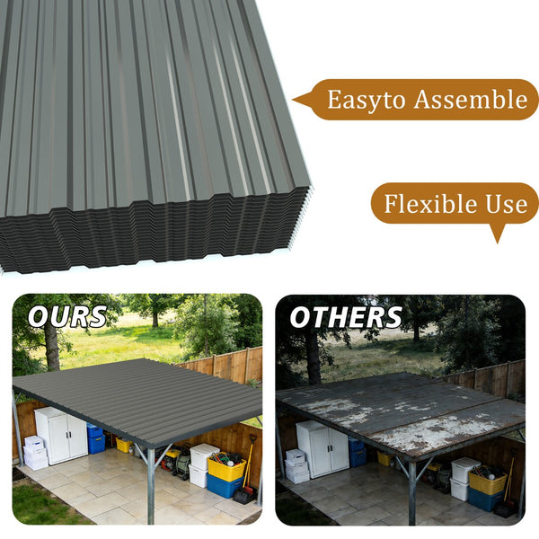 English Elm 20 Pcs Galvanized Steel Corrugated Roofing Panels Waterproof Shed Garage Outdoor W3213P431188