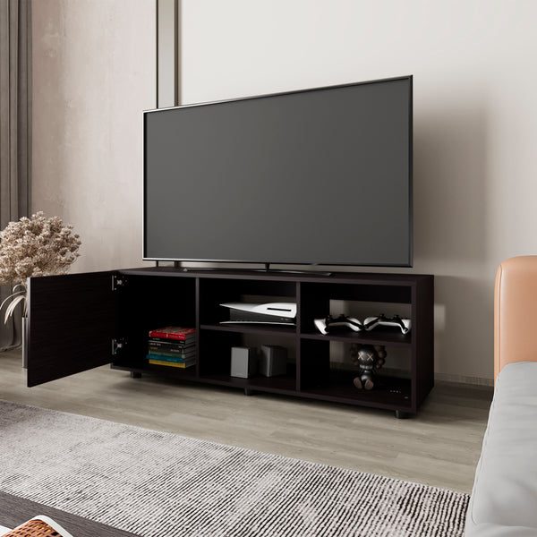 English Elm FM Parker TV Stand with Door and Open Shelves for Large TVs, Minimalist Storage and Modern Style Wenge 53 L x 21 W x 5 H B128P269886