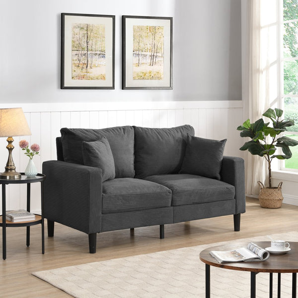 English Elm 57 High-Resilience Loveseat Sofa with Sturdy Wooden Frame, Corduroy Upholstery, Space-Saving Two-Seater Comfort Dark Gray 32.09 L x 25.98 W x 15.55 H W2297P264503