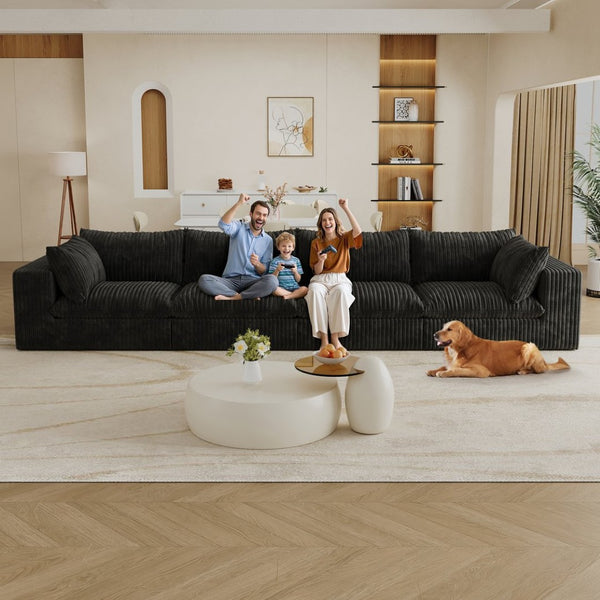 English Elm 157.6" Corduroy Modular Cloud Sofa Feather Fill Deep Lounge Seating for Living Room Black W2824S00190