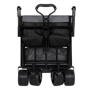 English Elm With Canopy and Steel Frame Collapsible Wagon All-terrain Heavy Duty Outdoor Cart Black W2932P326774