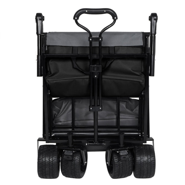 English Elm With Canopy and Steel Frame Collapsible Wagon All-terrain Heavy Duty Outdoor Cart Black W2932P326774