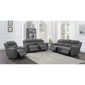 English Elm Divine Charcoal Fabric Reclining Sofa with Diamond Tufting and Pillowtop Arms B062S01413