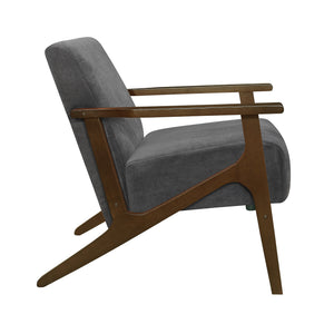 English Elm Modern Velvet Accent Chair with Dark Walnut Angular Frame, Streamlined Mid-Century Comfort Design Dark Gray 35 L x 27.25 W x 19.25 H B011P271916