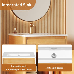 English Elm 20-inch Farmhouse Bathroom Vanity with Ceramic Sink, Freestanding Single Cabinet, Soft-Close Door, Adjustable Shelf, Natural Wood-Grain Finish N710P334910P
