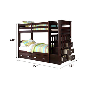 English Elm Allentown Espresso Twin/Twin Bunk Bed with Trundle & 5-Drawer Storage Ladder, Full Guard-Rail Safety B2726S00273