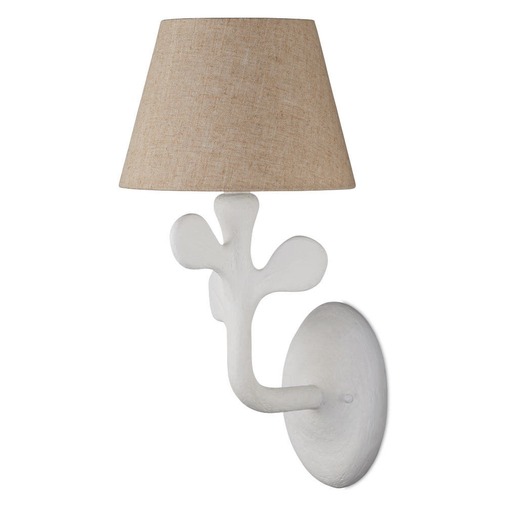 Charny White Wall Sconce - Contemporary Leaf Design with Natural Linen Shade for Elegant Spaces