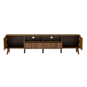 English Elm 78 Inch Walnut Entertainment Center Fluted Doors Solid Wood Legs for Living Room N710P372591P