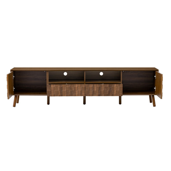 English Elm 78 Inch Walnut Entertainment Center Fluted Doors Solid Wood Legs for Living Room N710P372591P