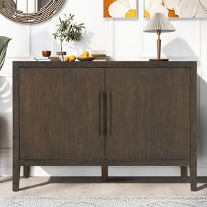 English Elm U_style Farmhouse Pine Veneer Buffet Cabinet with Double Doors for Kitchen or Entryway Dark Brown N711P410389B