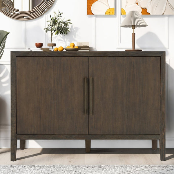 English Elm U_style Farmhouse Pine Veneer Buffet Cabinet with Double Doors for Kitchen or Entryway Dark Brown N711P410389B