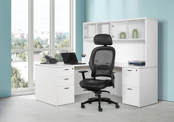 OSP Home Furnishings Pro Ergonomic Mesh Back Office Chair with Lumbar Support Padded Leather Seat Gas Lift 27008